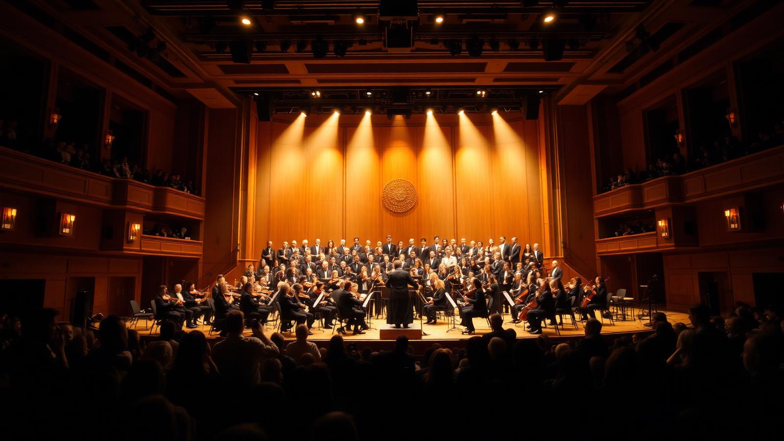Symphony orchestra on a concert stage during a performance